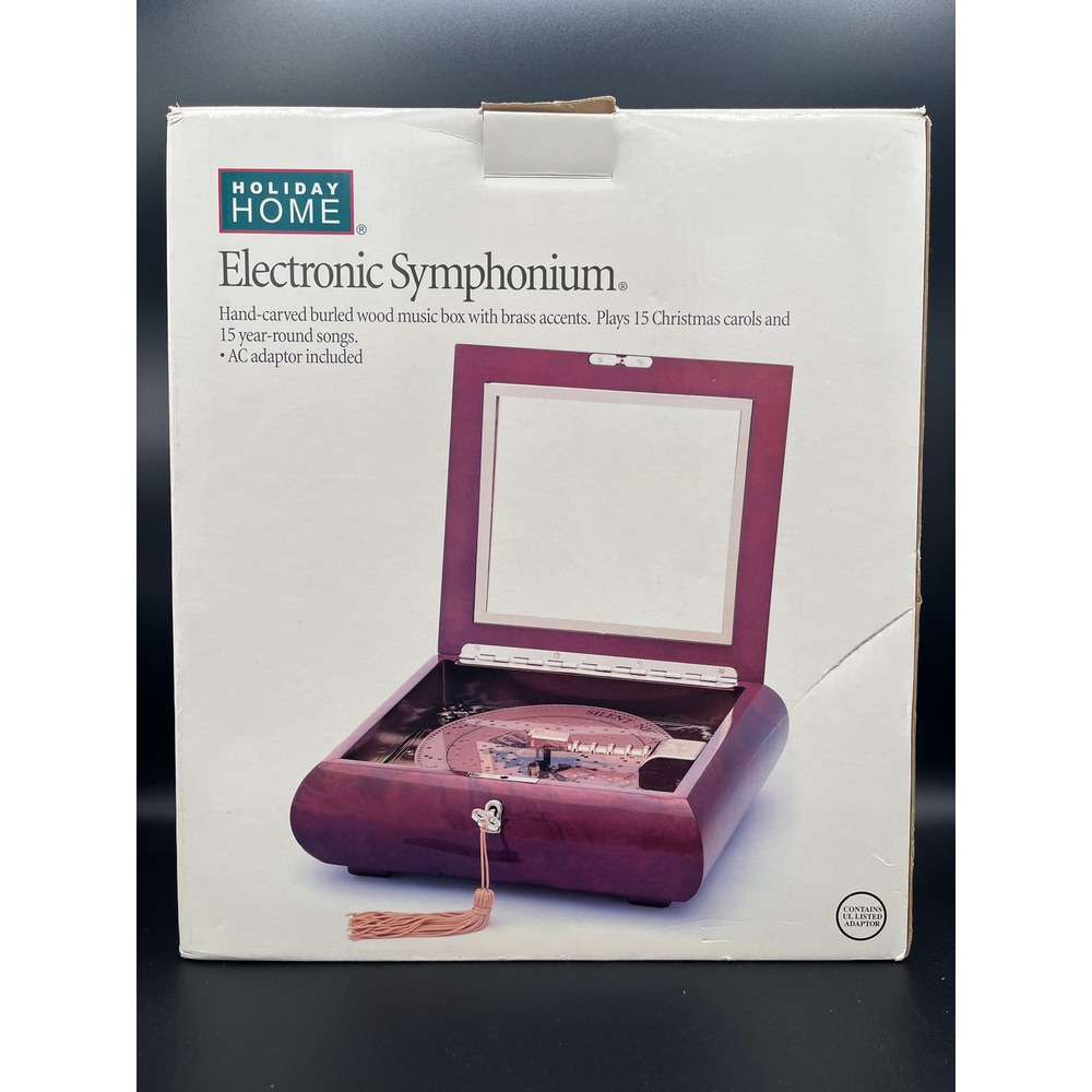 Holiday Home Electronic Symphonium Music Box Plays 30 Songs NIB Burled‎ Wood